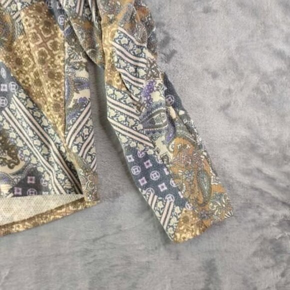 Cato Boho Patchwork Print Gray Green Top Long Sleeve M WeekendStaple Vintage Mix - Picture 6 of 10